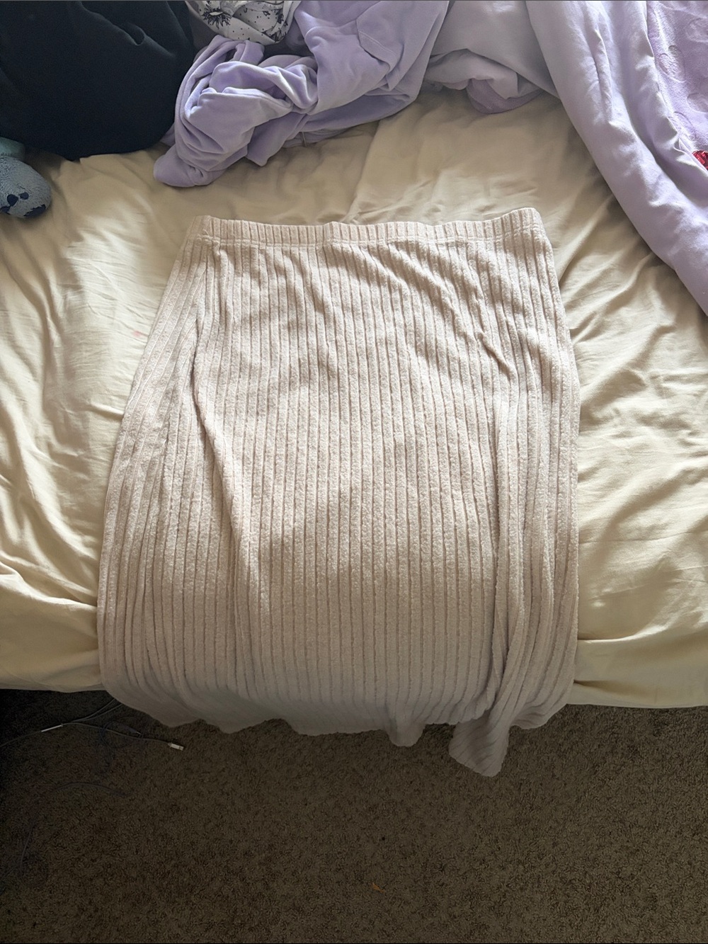 Shein Ribbed Knit Maxi Skirt in Light Cream